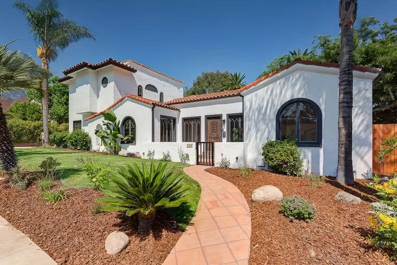 A Spanish-style home with a tile roof in La Canada Flintridge